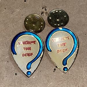 Vintage 1980s Metal & Enamel Wendy’s Hamburgers Where's the Beef? Lapel Pin Set